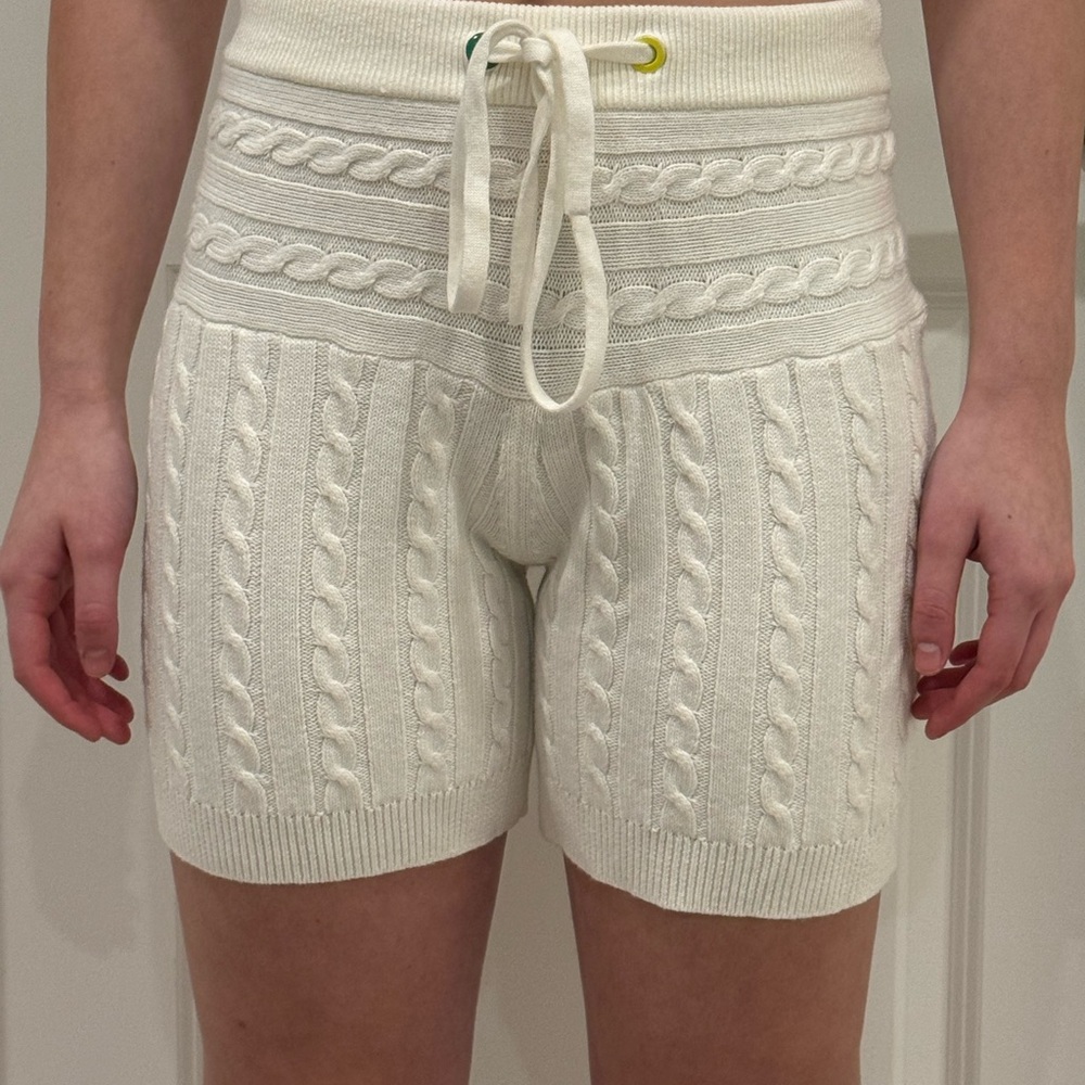 STAUD High Waist Cable Knit White Shorts